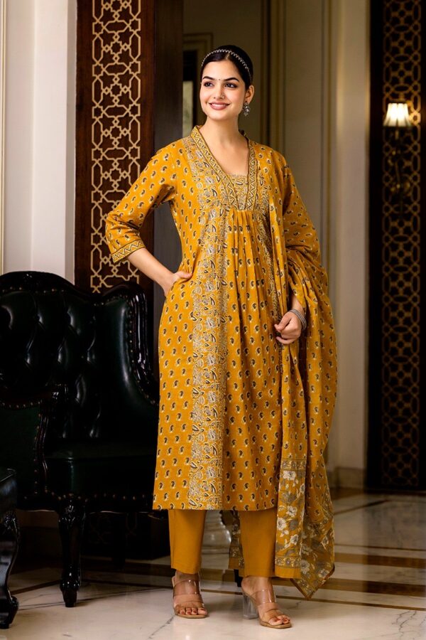 Women's Cotton Kurti Pant Dupatta Set - Image 3