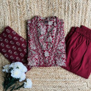 Women's Cotton Kurti Pant Dupatta Set