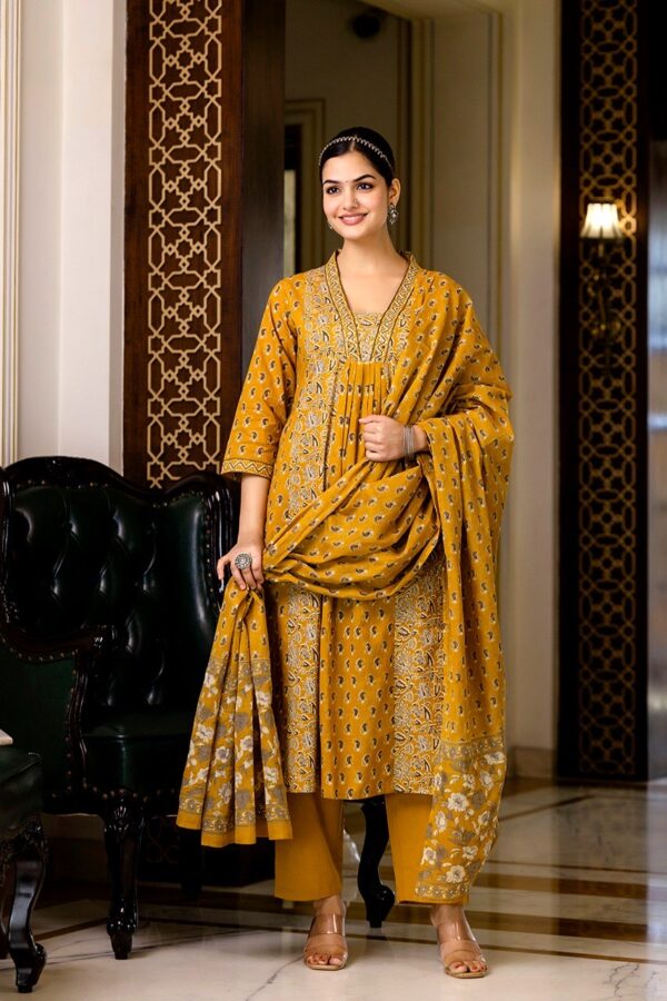 Women's Cotton Kurti Pant Dupatta Set - Image 4