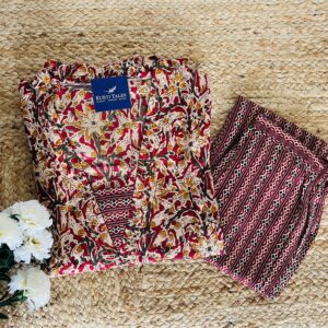 Women's Kalamkari Aline 2Pc set (Red)