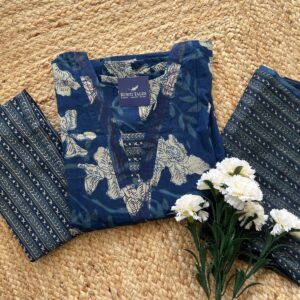 Women's Aline Cotton Kurti Pant Dupatta Set