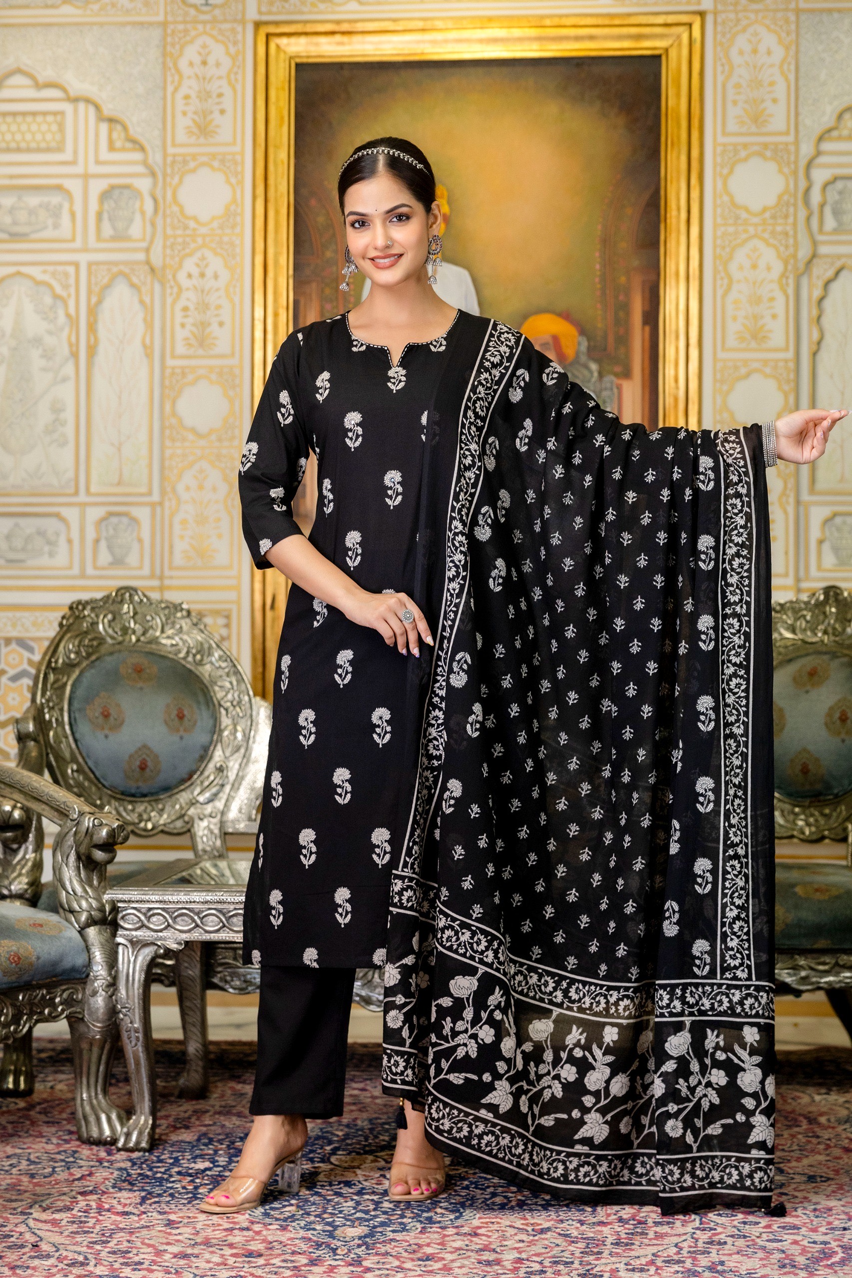 Women's Cotton Kurta Pant Dupatta Set (3Pc set) - Image 3