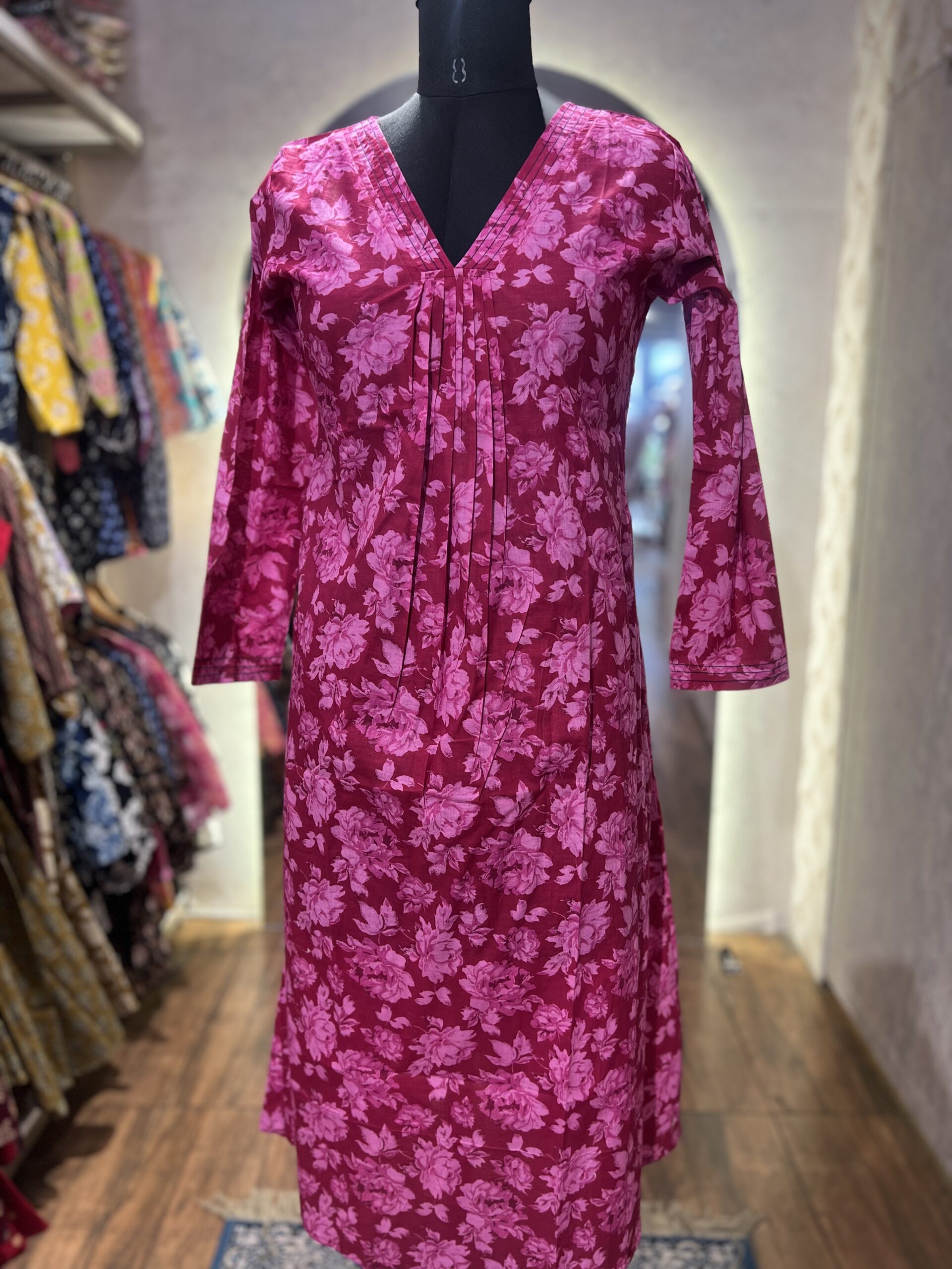 Women's Cotton Aline Pleated Kurti without Lining - Image 2