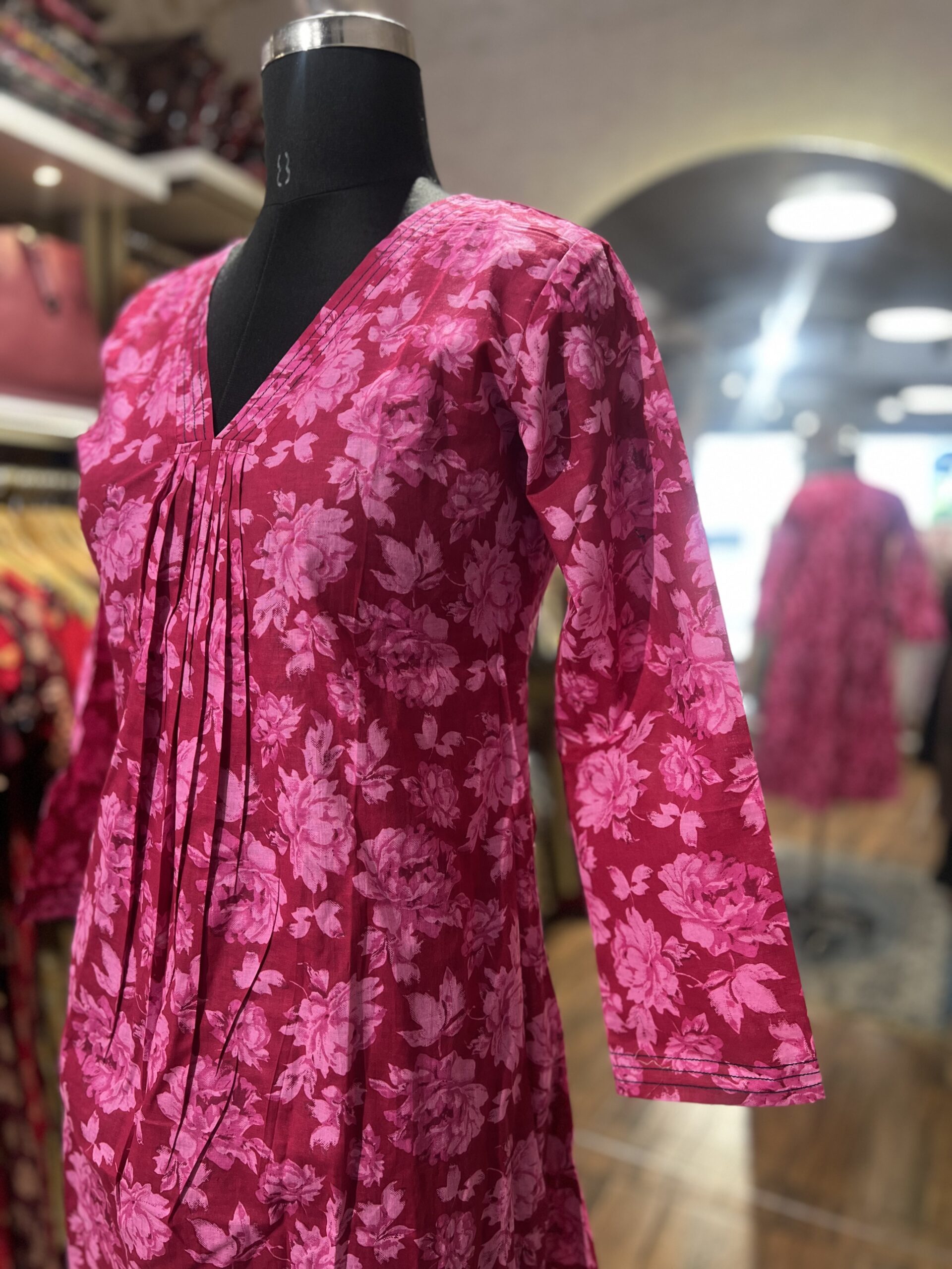 Women's Cotton Aline Pleated Kurti without Lining - Image 3