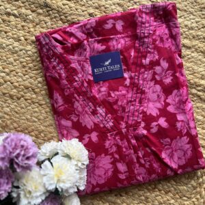 Women's Cotton Aline Pleated Kurti without Lining