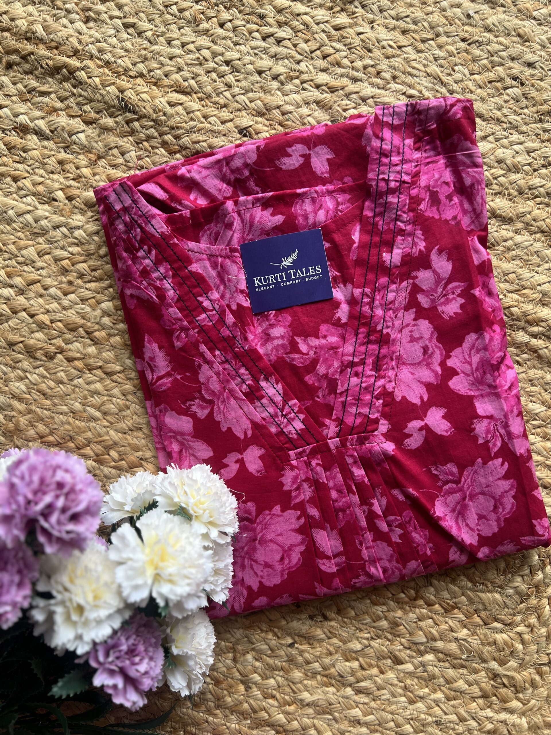 Women's Cotton Aline Pleated Kurti without Lining
