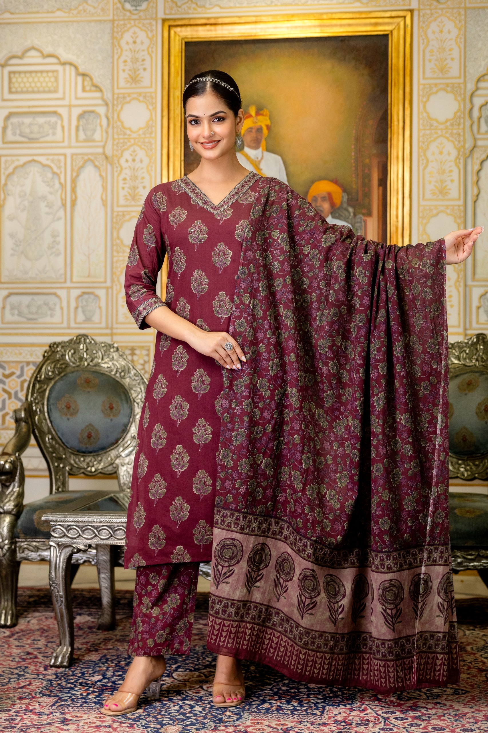 Women's Straight Cotton Kurti Pant Dupatta Set - Image 3