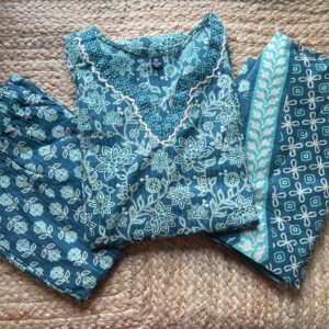 Women's Straight Cotton Kurti Pant Dupatta Set