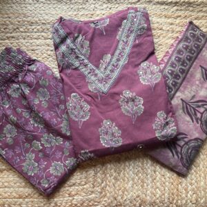 Women's Straight Cotton Kurti Pant Dupatta Set