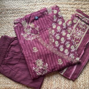Women's Straight Cotton Kurti Pant Dupatta Set