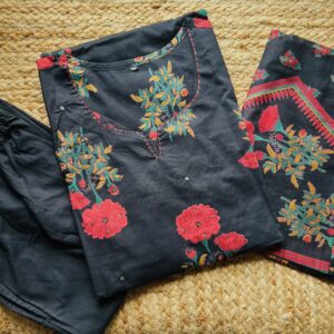 Women's Straight Cotton Kurti Pant Dupatta Set