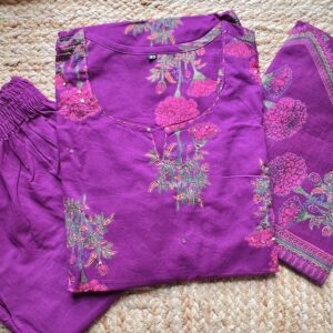 Women's Straight Cotton Kurti Pant Dupatta Set