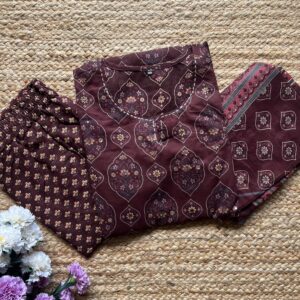 Women's Straight Cotton Kurti Pant Dupatta Set