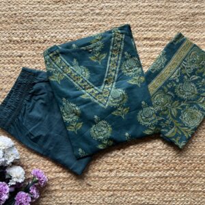 Women's Straight Cotton Kurti Pant Dupatta Set