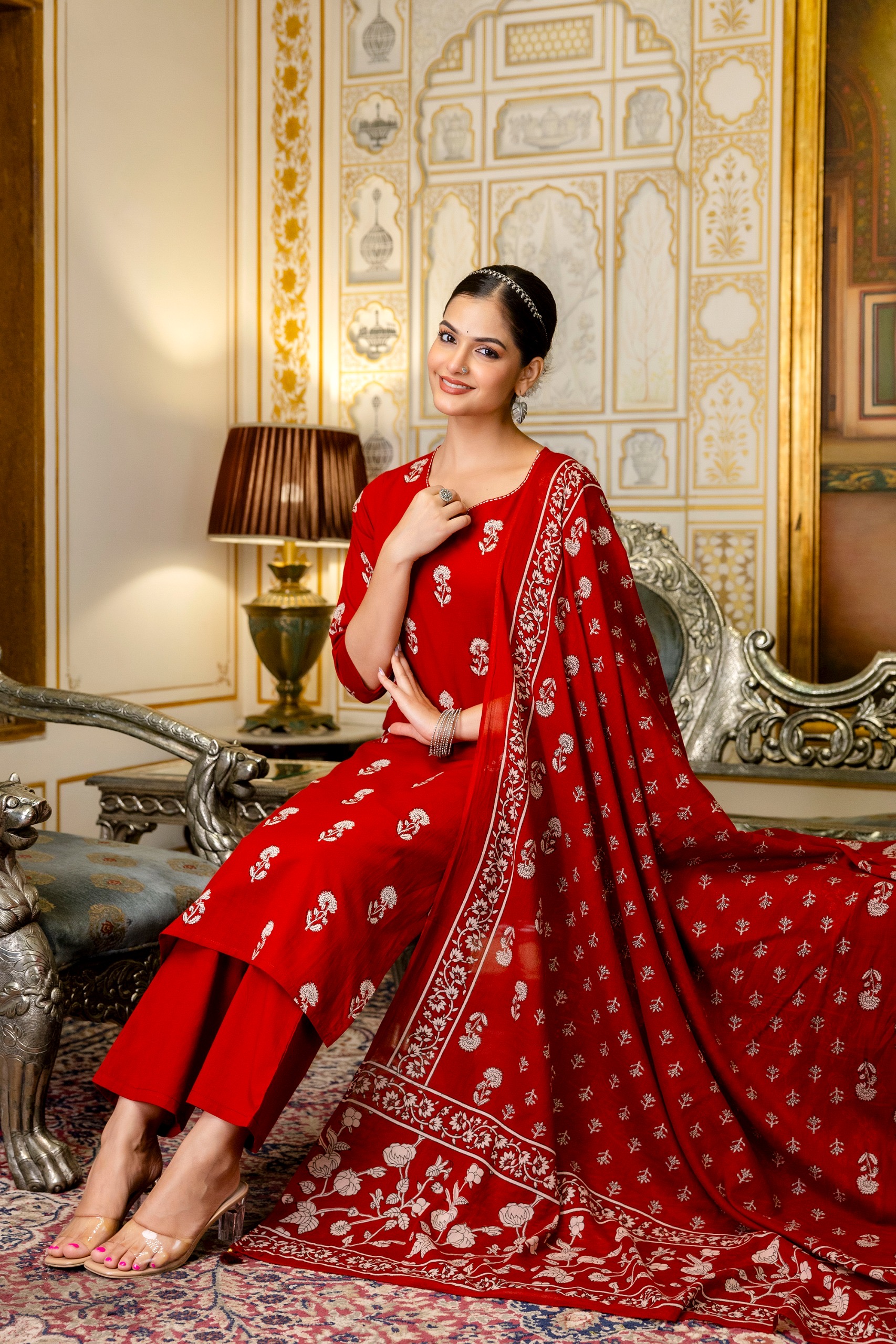 Women's Straight Cotton Kurti Pant Dupatta Set - Image 3