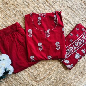 Women's Straight Cotton Kurti Pant Dupatta Set