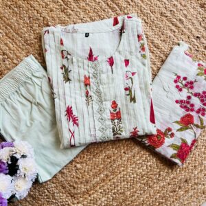 Women's Aline Cotton Kurti Pant Dupatta Set